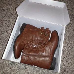 Brown leather boots